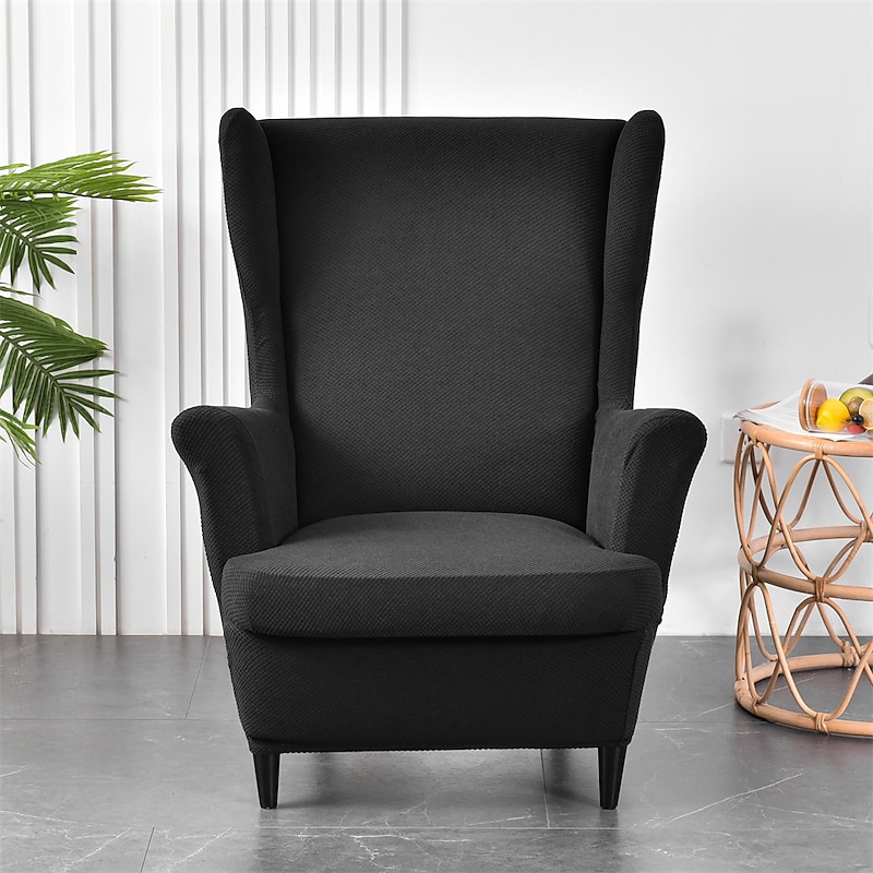 Solid Color Stretch Wingback Chair Cover Burgundy Wing Chair Slipcovers Spandex Fabric Wingback Armchair Cover with Seat Cushion Cover for Living Room BedroomFit2