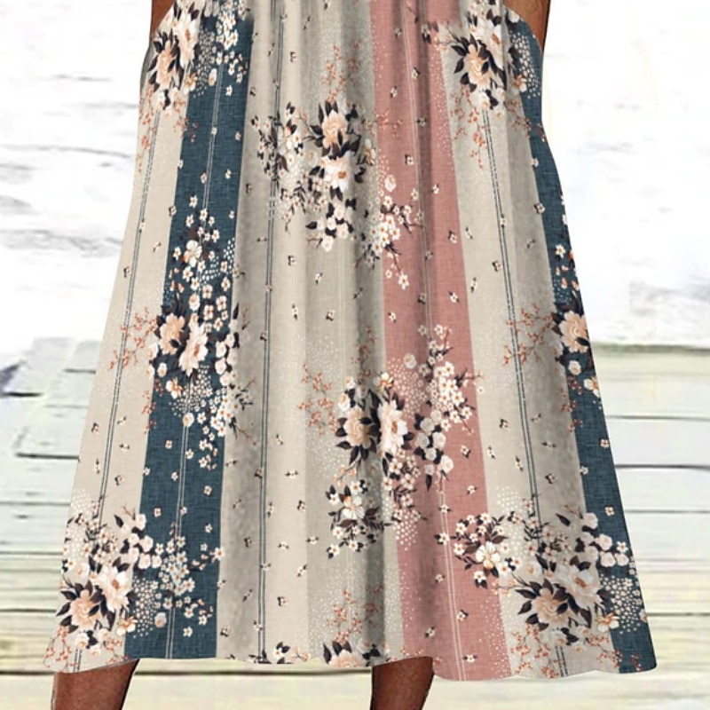 Women's Casual Dress Floral Color Block Ruched Print V Neck Midi Dress Sexy Casual Daily Short Sleeve Summer Spring3