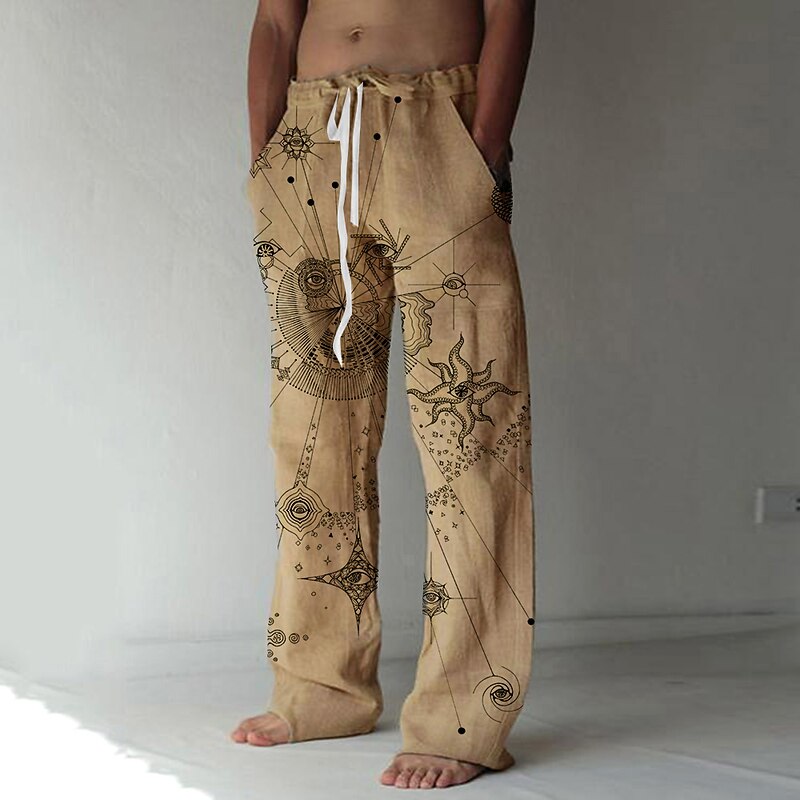 Men's Trousers Summer Pants Beach Pants Straight Elastic Drawstring Design Front Pocket Straight Leg Graphic Prints Astrolabe Comfort Soft Casual Daily For Vacation Linen Like Fabric Fashion Designer3