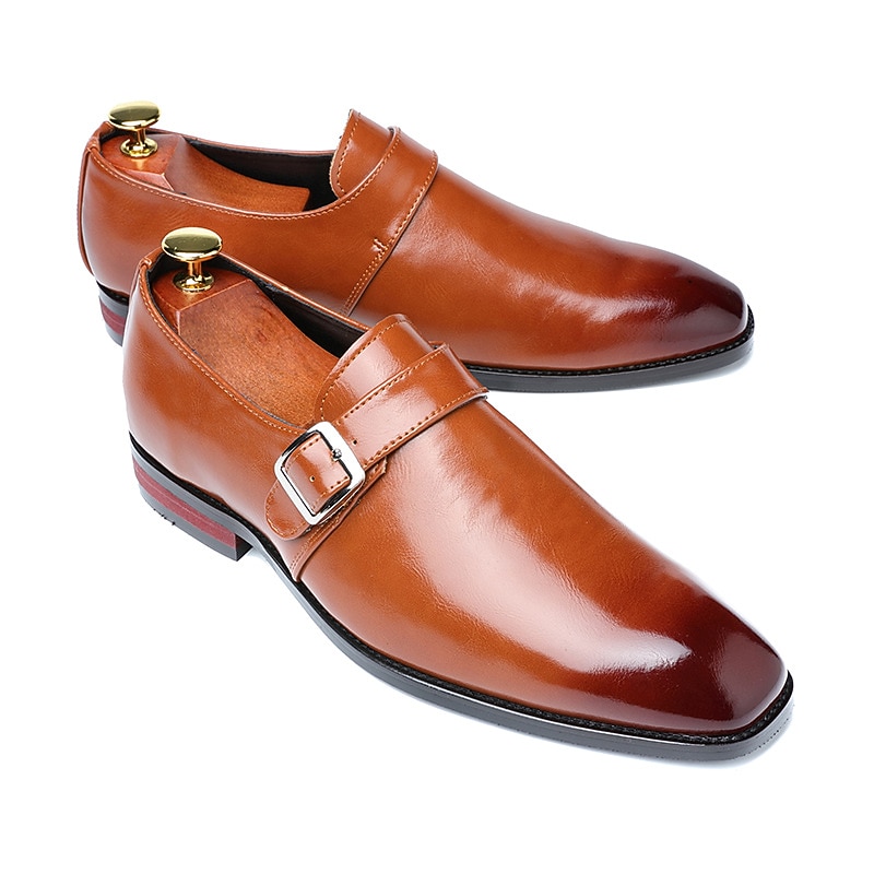 Men's Brown Faux Leather Monk Strap Dress Shoes – Elegant Business & Wedding Formal Footwear4