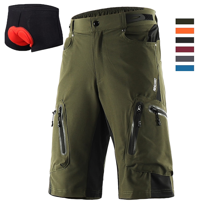 Arsuxeo Men's Bike Shorts Cycling MTB Shorts with Removable 3D Padded Underwear Summer Baggy Shorts Loose Fit Quick Dry Waterproof Zipper Sports Dark Grey Black Army Green Mountain Bike3