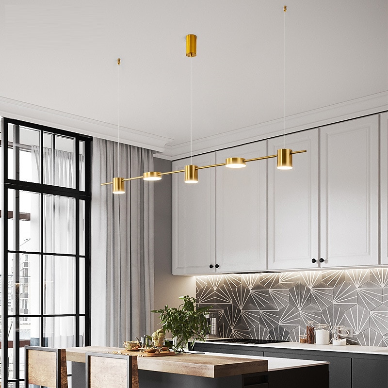 LED Pendant Light 150 cm Liner Design Dimmable 3/5/6 Lights Copper Aluminum Acrylic Nordic Style Deaign Dining Room Kitchen Lights 110-240V Gold3