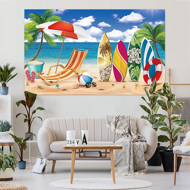 Hawaiian Party Backdrop Banner Beach Themed Surfboard Party Decorations Tropical Beach Background for Themed Birthday Baby Shower Weddings Party Decoration Supplies（Order size 6*4ft ）4