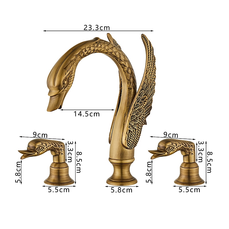Widespread Bathroom Sink Mixer Faucet, 2 Handle 3 Holes Basin Taps Swan Noble Luxury Golden and Oil-rubbed Bronze Bath Taps4