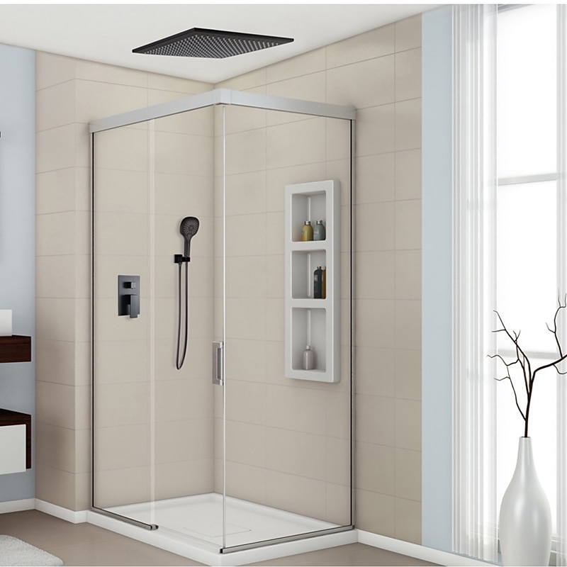 16 Inch Matte Black Shower Faucets Set, Rainfall Concealed Shower System Solid Brass with 3-Function Handheld, Handshower Ceiling Mounted Combo Set Shower Faucet with Valve Body and Trim3