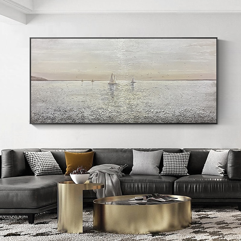 Handmade Hand Painted Oil Painting Sailing Boat On The Sea Canvas Oil Painting Home Decoration Decor Rolled Canvas No Frame Unstretched