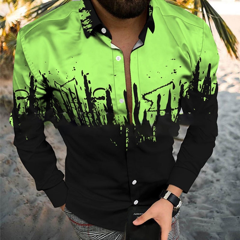 Men's Geometric Pattern Rendering Shirt Button Up Shirt Short Sleeve Fashion Designer Casual Casual Daily Beach Spring & Summer Turndown Button-Down Black-White Yellow Light Green Army Green Red3