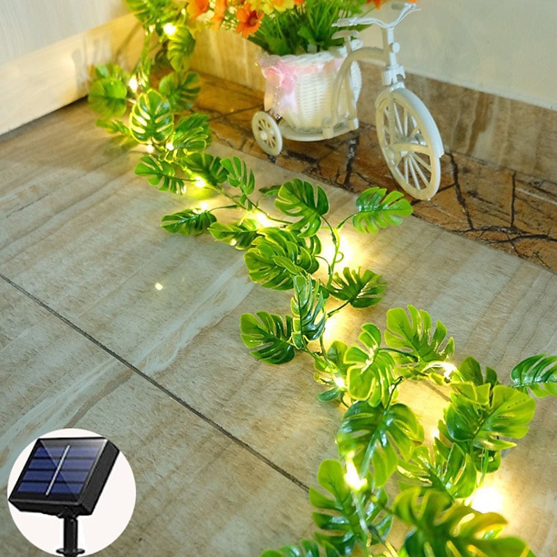 Outdoor Solar Roses Leaves Rattan String Lights 2m 20leds Fairy String Lights IP65 Waterproof St. Patrick's  Valentines Wedding Party Garden Patio Balcony Home Outdoor Decoration