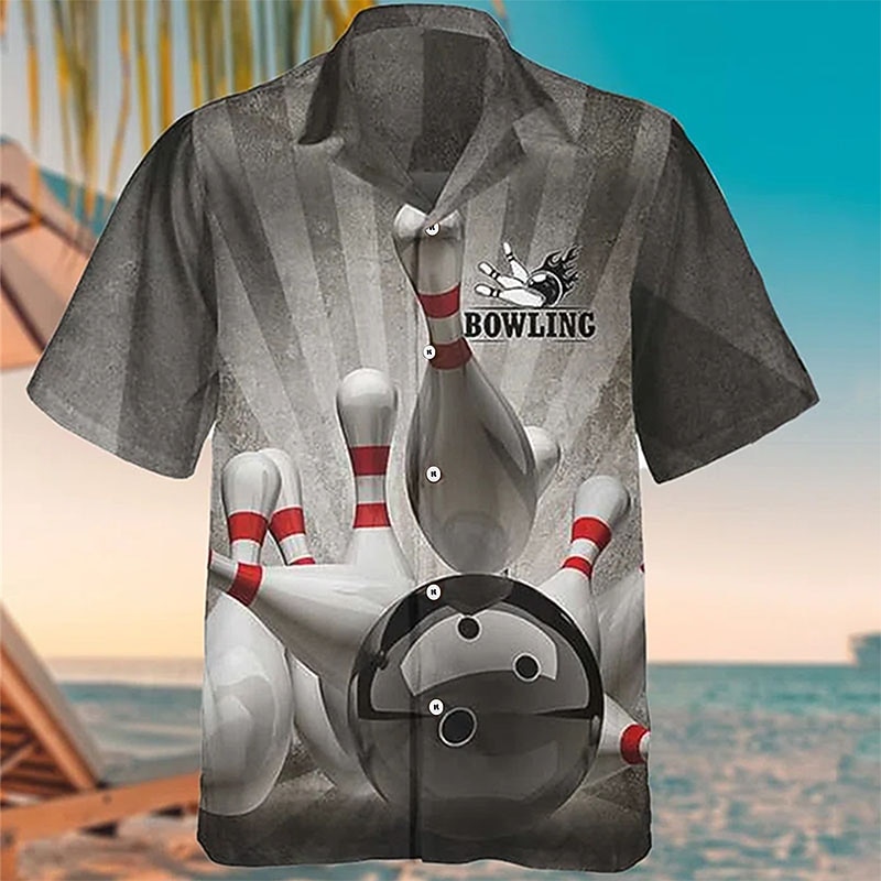 Men's Bowling Ball Shirt Button Up Shirt Short Sleeve Fashion Designer Casual Outdoor Casual Daily Spring & Summer Turndown 3D Button-Down Gray2
