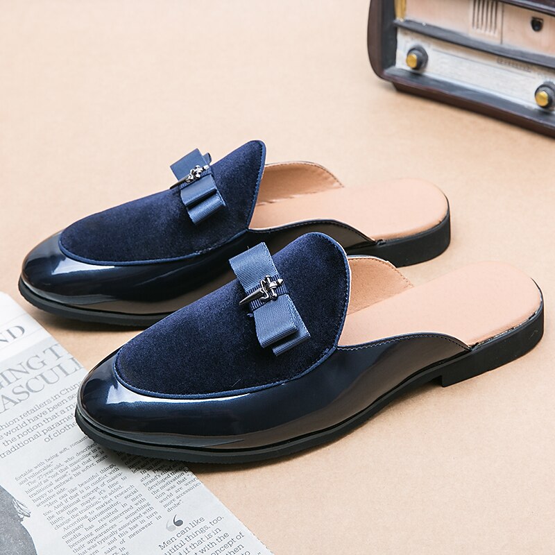 Men's Clogs & Mules Half Shoes Comfort Shoes Casual British Daily Party & Evening PU Loafer Black Blue Summer Spring2