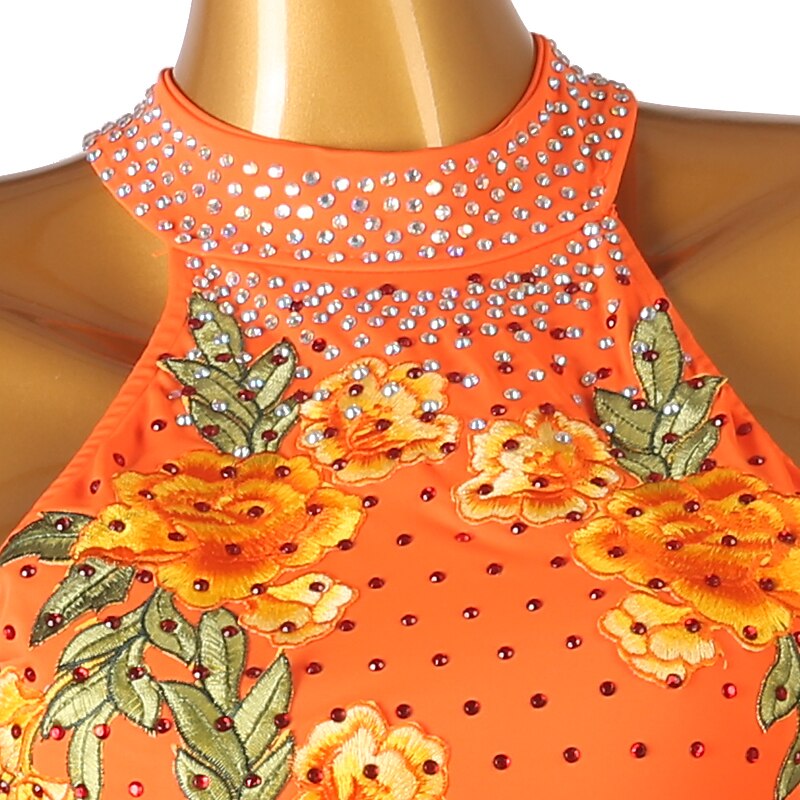 Latin Dance Dress Tassel Crystals / Rhinestones Women's Performance Training Sleeveless Spandex3