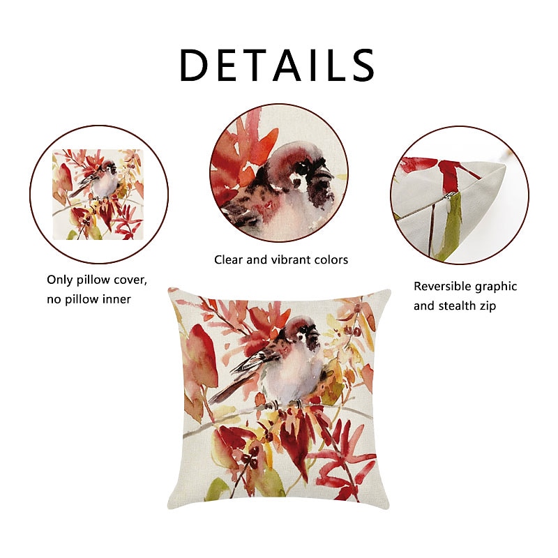 Bird Throw Pillow Cover 4PC Floral Plant Double Side Print Soft Decorative Cushion Case Pillowcase for Bedroom Livingroom Machine Washable Indoor Cushion for Sofa Couch Bed Chair2