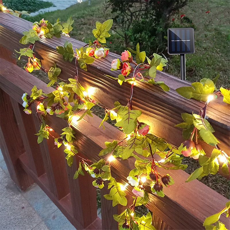 Solar Ivy Leaf Rose Leaf String Lights Outdoor LED Hanging Lights Artificial for Valentines Yard Fence Garden Wall Hanging Decoration Lighting Waterproof Light2
