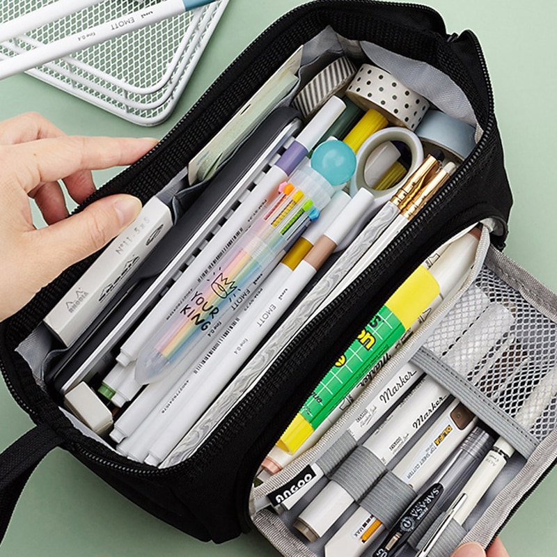 Pencil Case Pen Pouch Marker Bag Wear-Resistant Multifunction With Zipper Canvas for School Student Back to School Gift3