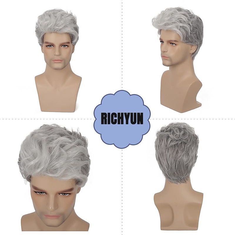 Mens Short Grey Wig Short Curly Gray Wig Synthetic Heat Resistant Hair Replacment Wig for Daily Party Costumes2