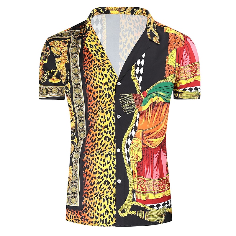 Men's Leopard Geometric Shirt Summer Hawaiian Shirt Aloha Shirt Shirt Classic Collar Tropical Designer Beach Holiday Beach Purple Orange Gold M L XL4