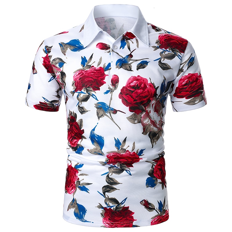 Kentucky Derby Men's Floral Button Up Shirt Hawaiian Polo Shirts Golf Shirt Short Sleeve Polo Shirts Collared Shirts Casual Beach Wear Vacation Wear Tropical Wear Party Outfits Buttons 3D Print White2