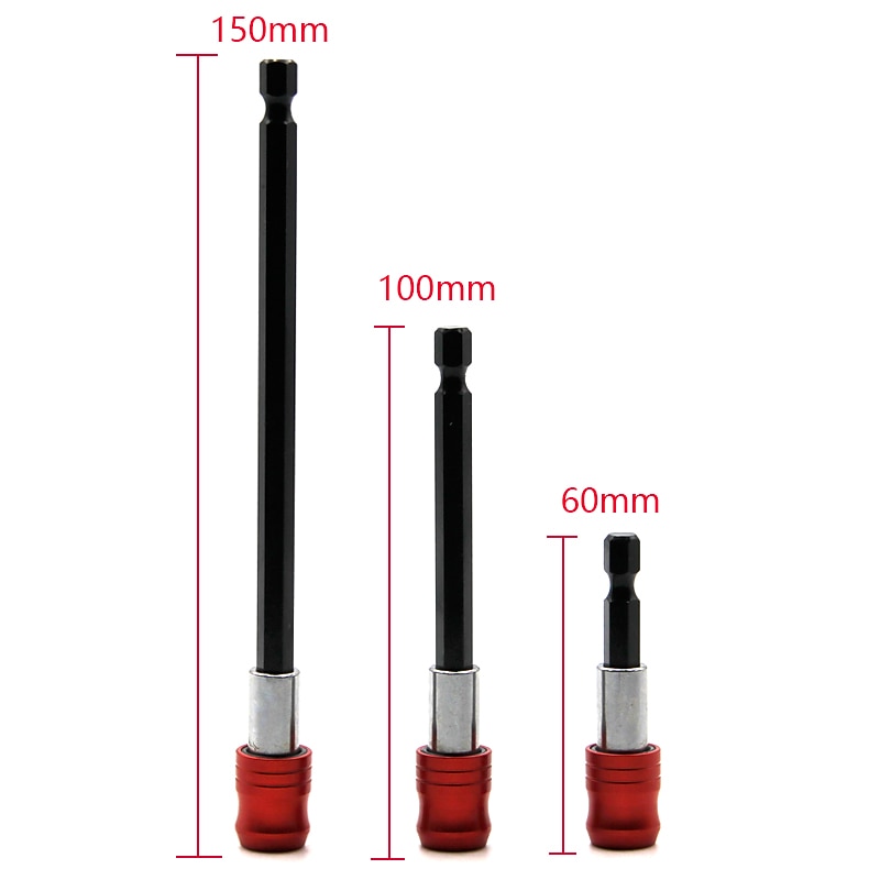 1/4 Inch Red Hexagonal Handle Batch Head Extension Rod Magnetic Screwdriver Quick Release Self-locking Extension Rod 60/100/150mm3