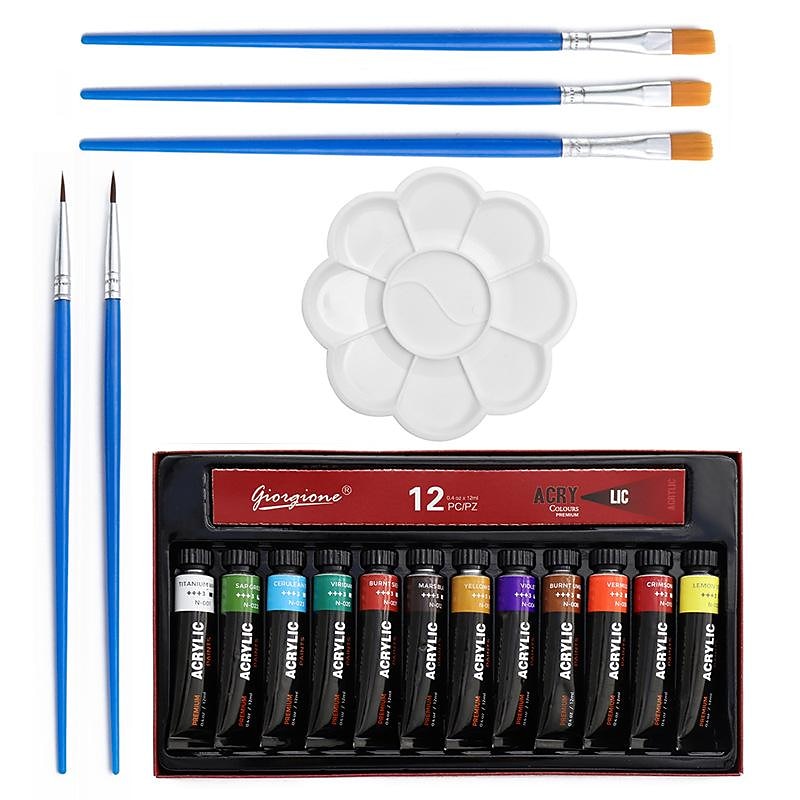 cross-border acrylic paint 18-piece set 12 ml 12-color spikes flat peak brush palette diy painting tools