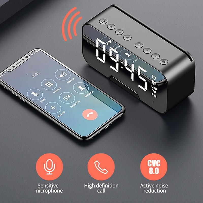 LED Dual Alarm Clock Wireless FM Radio Dimmer Phone Holder With Speaker Bluetooth 5.0 Mirror Clock Home Office Phone Supplies3