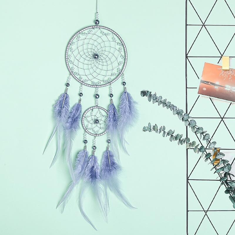 Purple Dream Catcher Handmade Gift Feather Hook Flower Wind Chime Ornament Wall Hanging Decor Art Boho Style 11*46CM