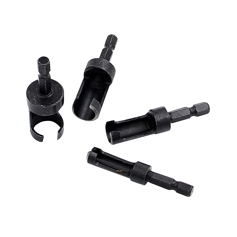 4pcs Quick Shank 1/4'' Shank Black Carpentry Wood Plug Cutter Straight Tapered Claw Type Drill Bit Set 6mm 10mm 13mm 16mm Drill3
