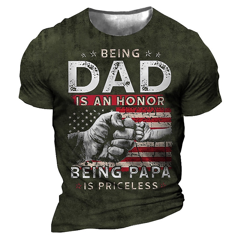Men's Graphic T-Shirt: 'Being Dad Is An Honor Being Papa Is Priceless' American Flag Fist Bump Design, Short Sleeve2