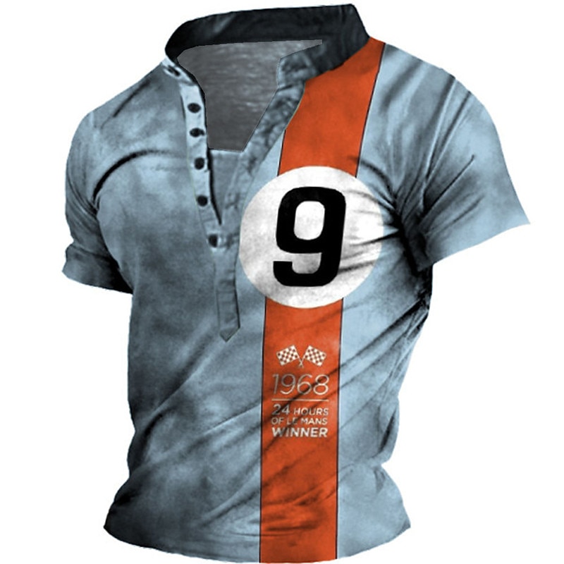 Men's Graphic Color Block Letter T Shirt Henley Shirt Tee Short Sleeve 3D Print Designer Basic Casual Outdoor Daily Sports Summer Blue Purple Brown Green Stand Collar Henley T-Shirt