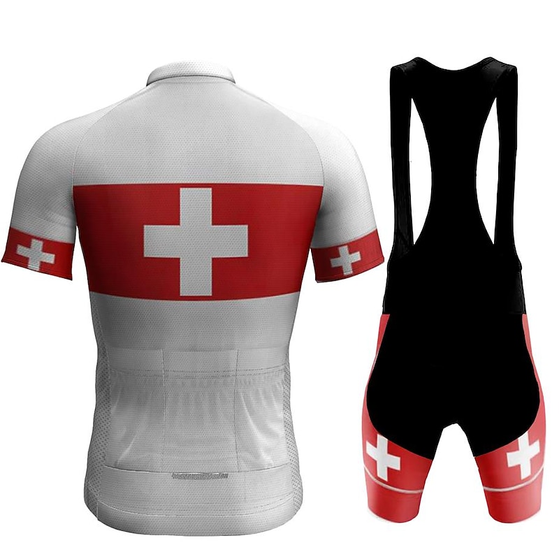 Men's Cycling Jersey with Bib Shorts Short Sleeve Mountain Bike MTB Road Bike Cycling Red Navy Blue Royal Blue Austria Bike Clothing Suit 3D Pad Breathable Quick Dry Back Pocket Polyester Spandex4