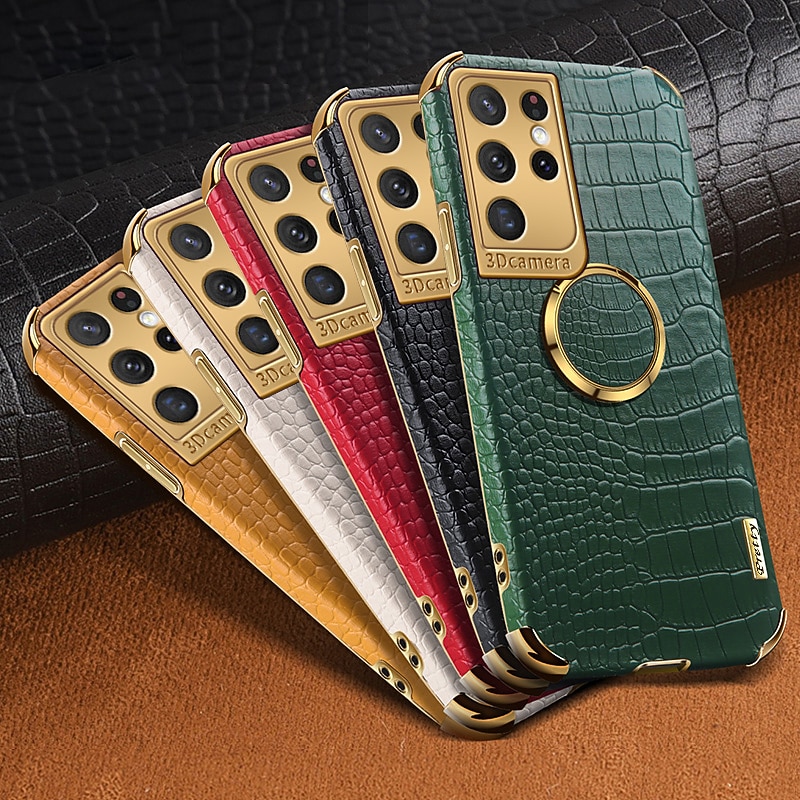 Phone Case For Samsung Galaxy S25 S24 S23 S22 S21 Ultra Plus S20 A12 A32 S20 FE Back Cover Portable Ring Holder Magnetic Solid Colored PU Leather2