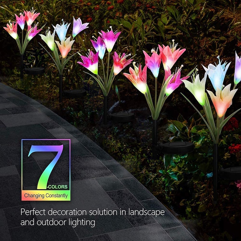 4-Head Solar LED Lily Flower Lights, Solar Outdoor Garden Lights RGB Color, Waterproof, 600mAh, Garden Yard Lawn Wedding Decor 1/2pcs4