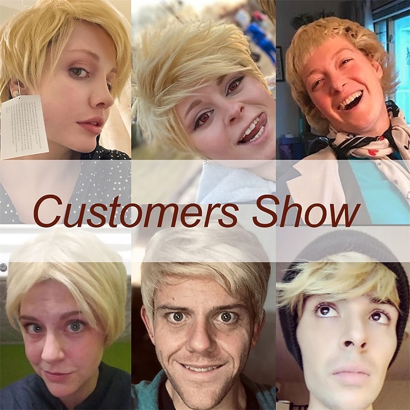 Short Straight Men's Blonde Color Wig Heat Resistant Synthetic Hair Wig4