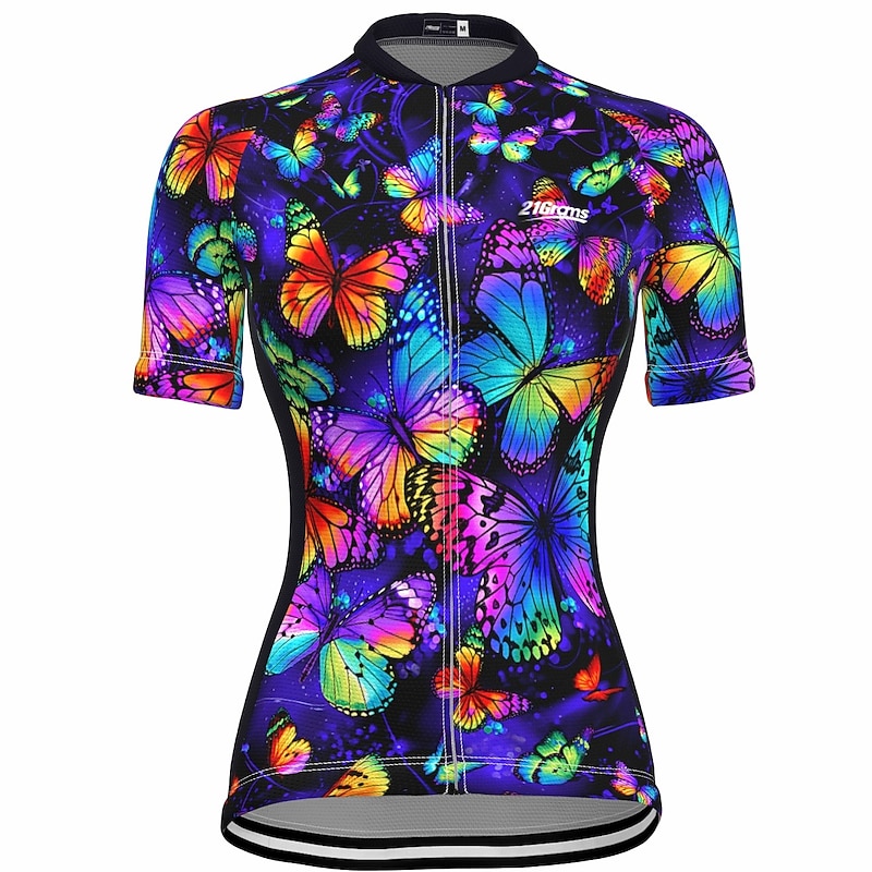 Women's Cycling Jersey Butterfly Short Sleeve Bike Jersey Top with 3 Rear Pockets Mountain Bike MTB Road Bike Cycling Quick Dry Reflective Strips Back Pocket Moisture Wicking Sports Yellow Red Blue3