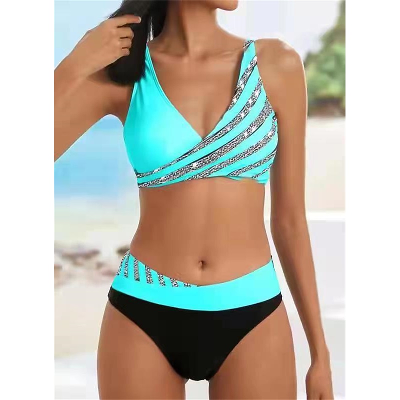 Women's Normal Swimwear Bikini 2 Piece Cheeky Swimsuit Backless 2 Piece Push Up Sexy Printing Vacation Stylish Ombre Leaf V Wire Sleeveless Bathing Suits4