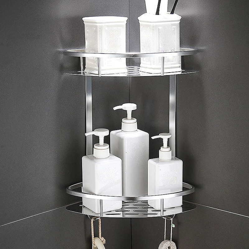Shower Caddy Bathroom Corner Shower Rack 2/3 Layer Space Aluminum Bathroom Shelf Accessories Set Removable Rack Bathroom Shelf organizador3