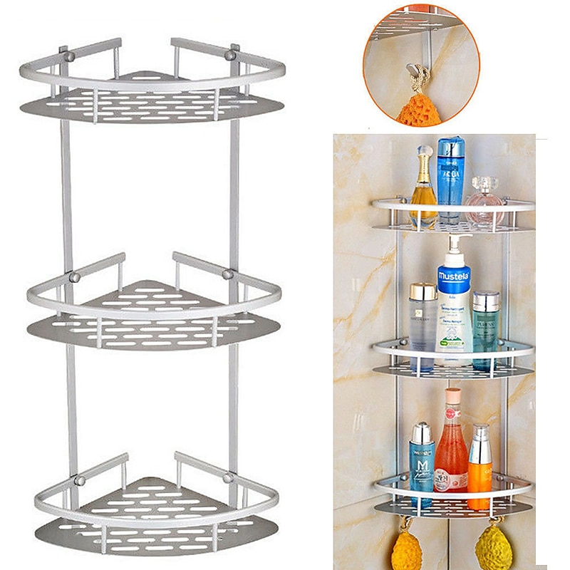 Shower Caddy Bathroom Corner Shower Rack 2/3 Layer Space Aluminum Bathroom Shelf Accessories Set Removable Rack Bathroom Shelf organizador