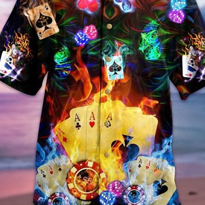Men's Poker Shirt Button Up Shirt Short Sleeve Fashion Designer Casual Casual Daily Beach Spring & Summer Turndown 3D Button-Down Black Yellow Red Purple Brown2