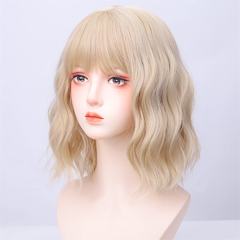 Blonde Bob Wig Short Blonde Bob Wigs for Women Curly Hair Wig with Bangs4