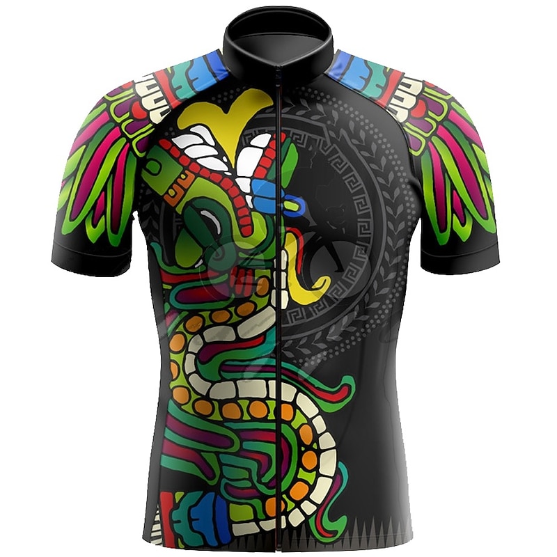 Men's Cycling Jersey Dragon Funny Short Sleeve Bike Jersey Top with 3 Rear Pockets Mountain Bike MTB Road Bike Cycling Quick Dry Reflective Strips Back Pocket Moisture Wicking Sports Black White Green