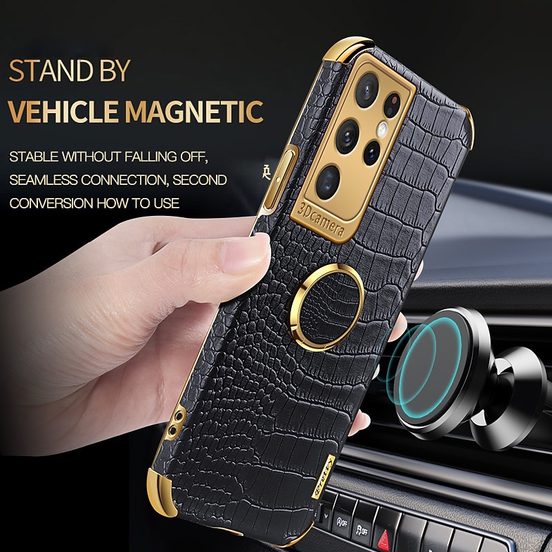Phone Case For Samsung Galaxy S25 S24 S23 S22 S21 Ultra Plus S20 A12 A32 S20 FE Back Cover Portable Ring Holder Magnetic Solid Colored PU Leather4