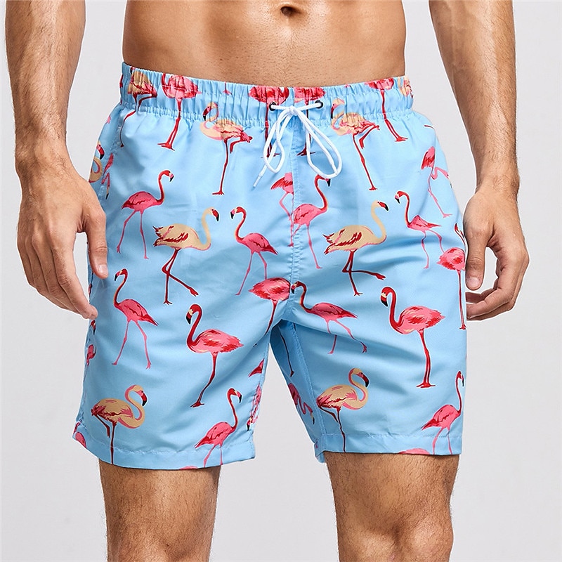 Men's Graphic Flamingo Swimming Trunks Board Shorts Swim Shorts Mid Waist Fashion Hawaiian Classic Style Casual Daily Holiday with Mesh lining Elastic Waist Print Designer Clothing Apparel
