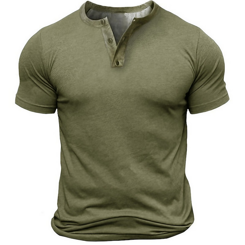 Men's Button T Shirt T Shirt Henley Shirt Tee Short Sleeve Henley Summer Solid Color Designer Basic Classic Button-Down Outdoor Daily Sports Black Army Green Blue Top Tee for Men