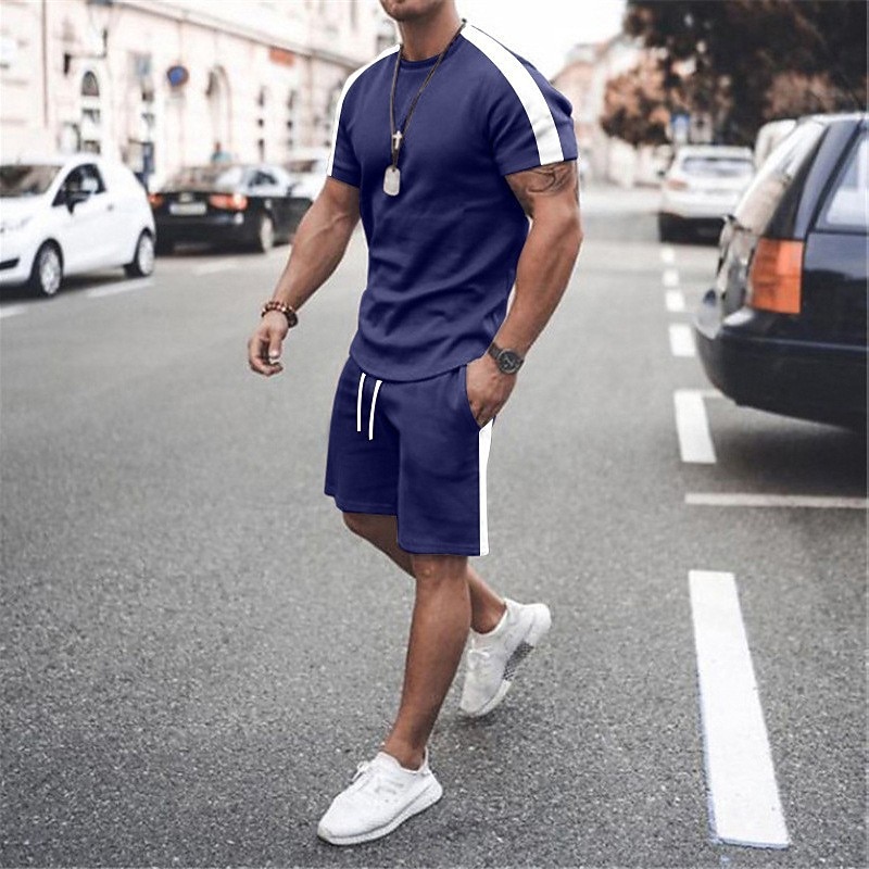 Men's T-shirt Suits Tracksuit Tennis Shirt Shorts and T Shirt Set Short Sleeve Short Sleeves Short Pant Round Neck Spring & Summer Geometry Muscle Sports Designer Sportswear Patchwork 2 Piece Street4