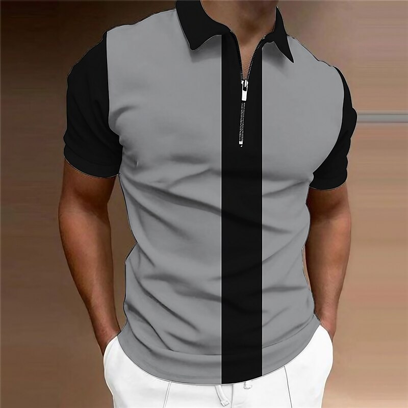 Men's Polo Shirt Golf Shirt Casual Daily Turndown Short Sleeve Fashion Designer Striped Zipper Print Spring & Summer Regular Fit Black Blue Purple Green Polo Shirt