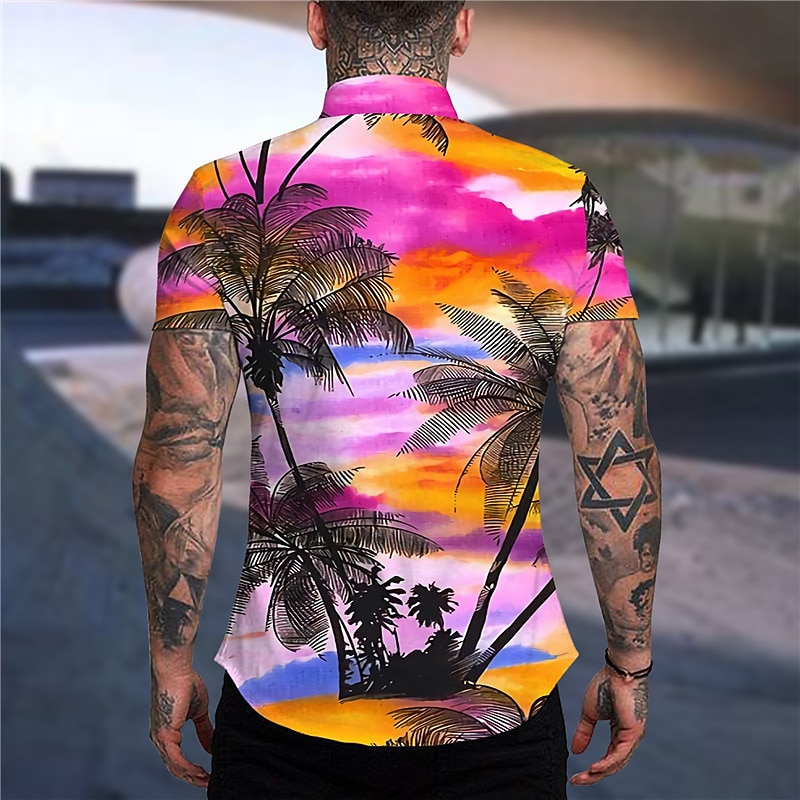 Men's Coconut Tree Scenery Tropical Plants Shirt Summer Hawaiian Shirt Aloha Shirt Short Sleeve Shirt Turndown Fashion Hawaiian Designer Outdoor Street Casual White+Red Blue Light Purple Print S M L2
