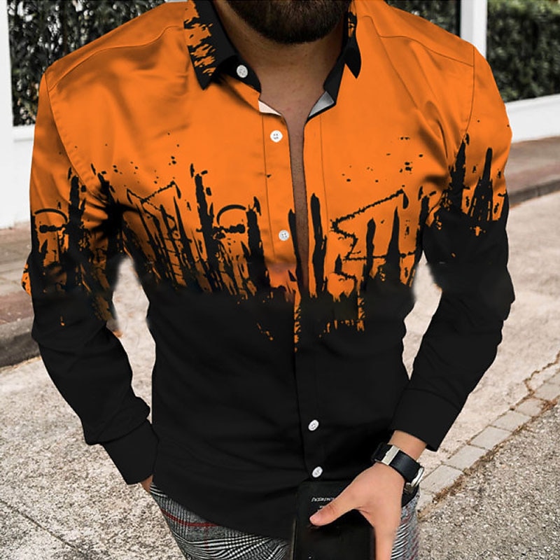 Men's Geometric Pattern Rendering Shirt Button Up Shirt Short Sleeve Fashion Designer Casual Casual Daily Beach Spring & Summer Turndown Button-Down Black-White Yellow Light Green Army Green Red4