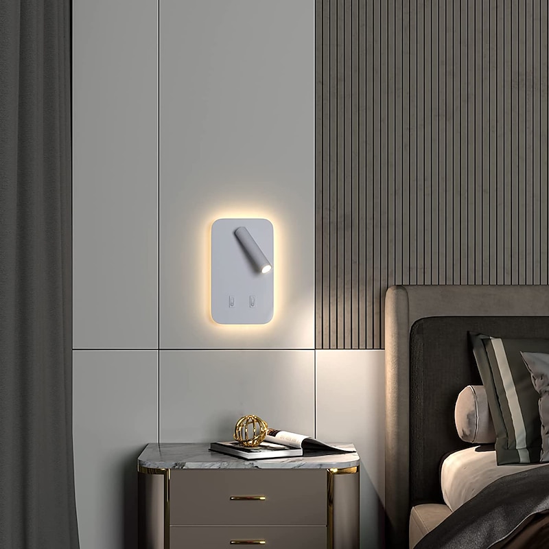 9W Modern LED Wall Sconce Indoor Wall Light LED Reading Spotlight with Switch 350 Swivel 2 in 1 5W Wall Spotlight LED Wall Lamp for Bedroom Bedside Living Room Study Room4