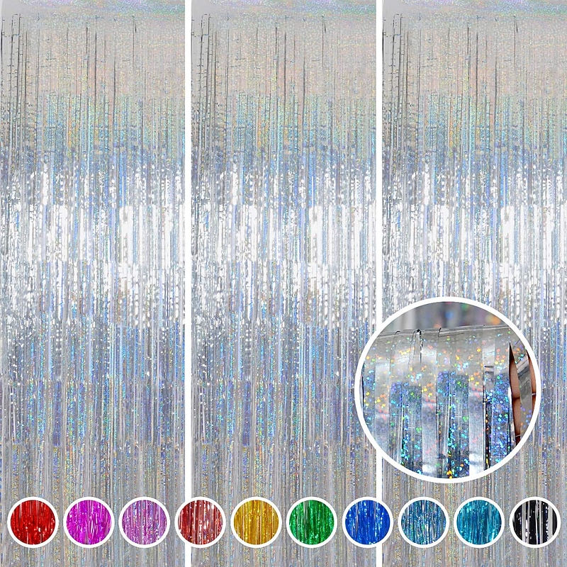 Foil Fringe Metallic Curtain Foil Fringe Curtains Party Decorations - Melsan 5 Pack 3.2 x 6.5 ft Tinsel Curtain Party Photo Backdrop for Birthday Party Baby Shower or Graduation Decorations Green2