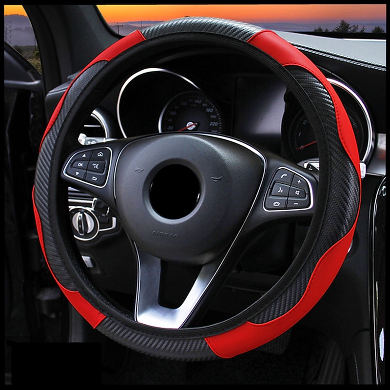 38cm Car Steering Wheel Cover Breathable Non-slip PU leather Carbon Fiber Steering Wheel Cover