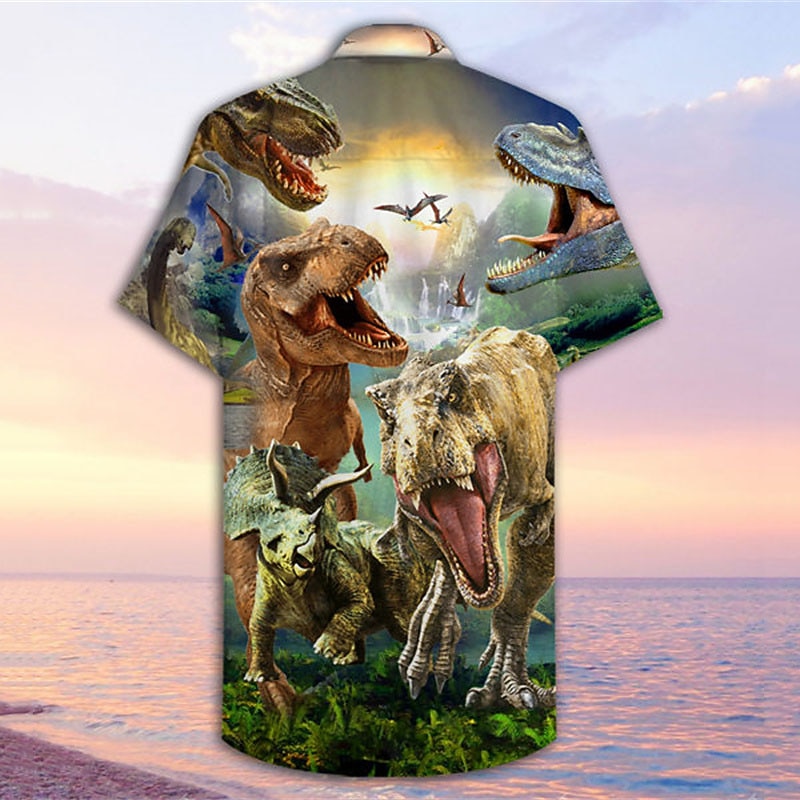 Men's Dinosaur Shirt Button Up Shirt Fashion Designer Casual Outdoor Casual Daily Summer Turndown 3D Button-Down Brown2